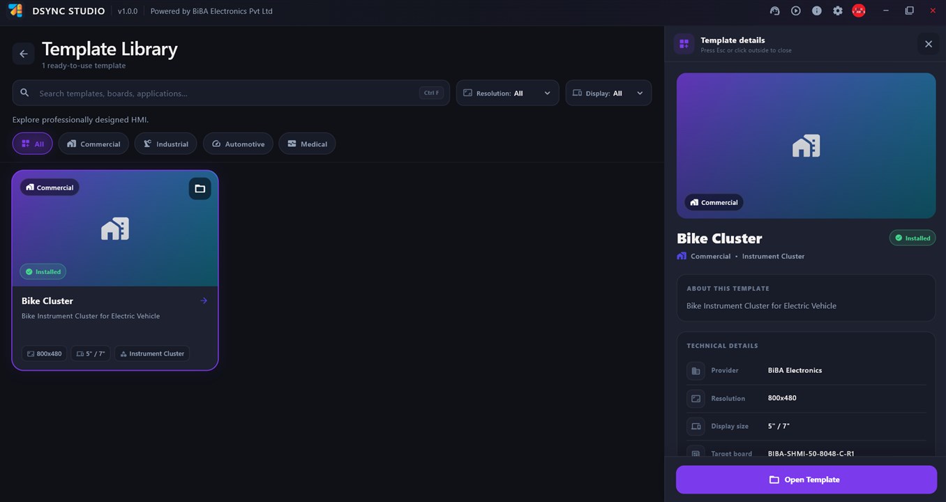 Dsync Studio Template Library with Commercial, Industrial, Automotive and Medical categories