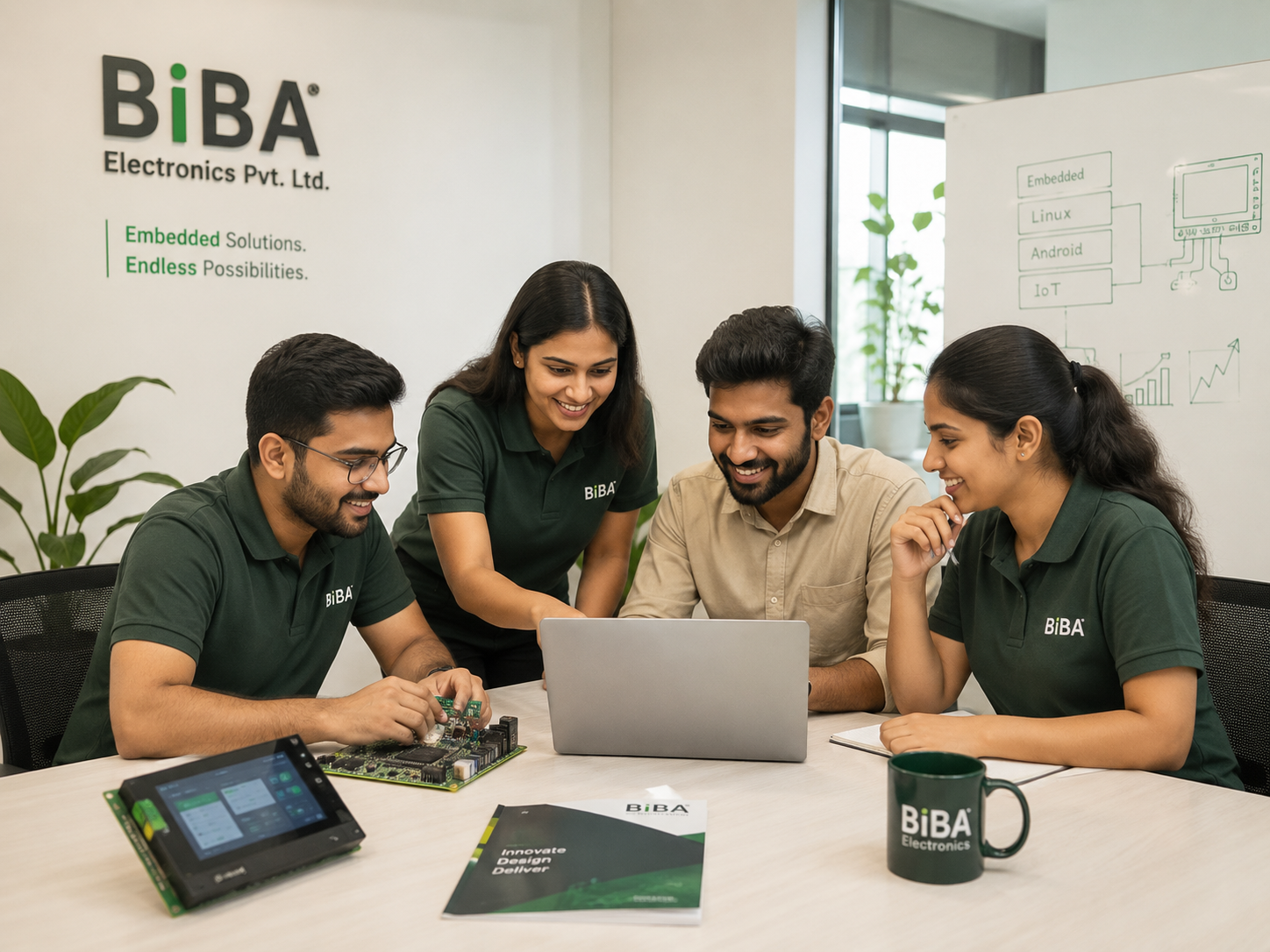 BiBA Electronics team collaborating in the office