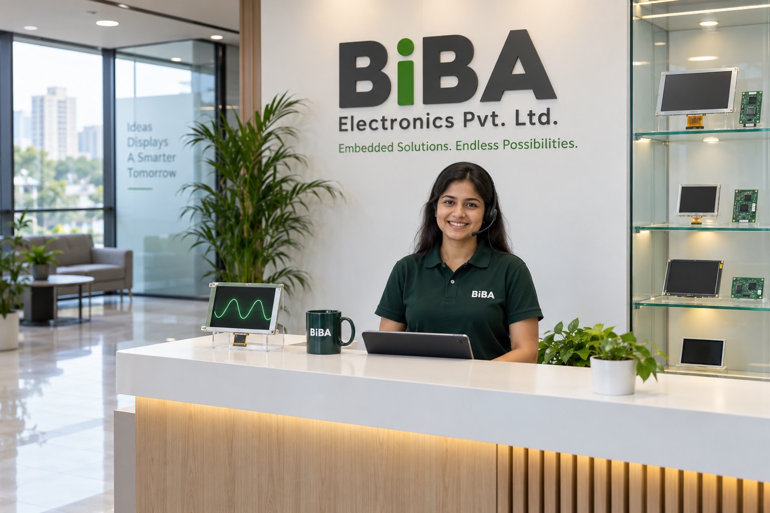 BiBA Electronics reception in Gurugram, with a receptionist ready to take your enquiry